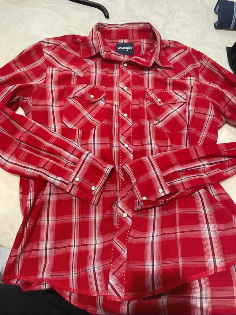 Wrangler Red and White Plaid Snap-Front Western Shirt